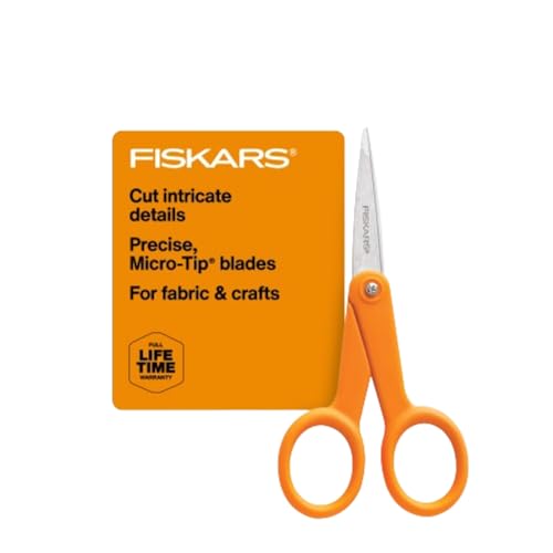 Fiskars 5" Orange-Handled Micro-Tip Fabric Scissors, No. 5 - size: 5”, style: Double Loop Handle