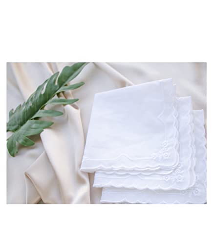 MileyMarla Ladies Embroidery Cotton White Handkerchiefs Lace Wedding Hankies - color: Zw-3pcs