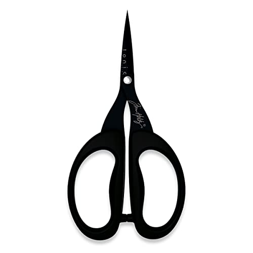 Tim Holtz Small Scissors - 5 Inch Mini Snips with Micro Serrated Blade - Craft Tool for Cutting Paper, Fabric, and Sewing - Titanium with Black Comfort Grip Handles - size: 5" Right Handed