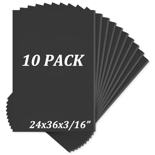 Mat Board Center Pack of 10 Acid-Free Foam Board Black 24x36 in 3/16" Thick - color: Black, size: 24x36