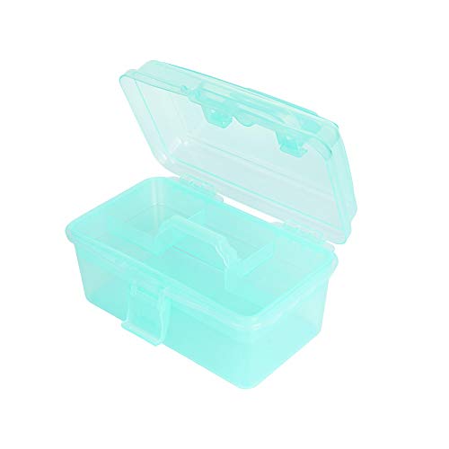 Multipurpose Plastic Art and Craft Supply Storage Container Bin Case with Removable Tray and Handle, First Aid Box Organizer, Clear&Green - color: clear/green