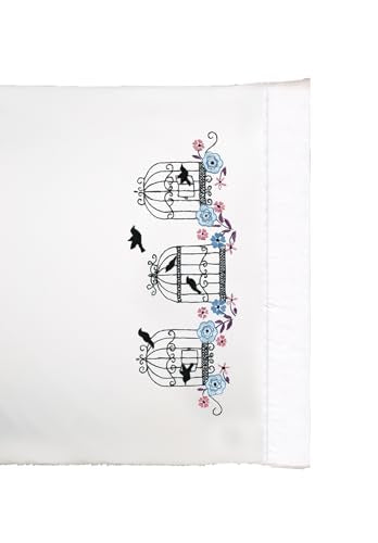 Design Works Crafts T232169 Birdcage Floral, 20" X 30" Stamped Pillowcases-Embroidery, Birdcage Floral