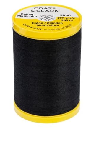 Coats & Clark Cotton All Purpose Sewing Thread 100% Mercerized Cotton 225 Yards Each Spool S970 2 Pack Bundle with 3 Bella's Crafts Needle Threaders (Black) - color: Black