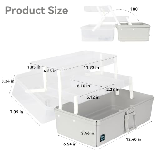 WEWLINE 3-Layers Plastic Portable Storage Box,Household Plastic Craft Supply Box with Handle,Multifunctional Storage Boxes for Children Student,Perfect for Home Office - color: GRAY