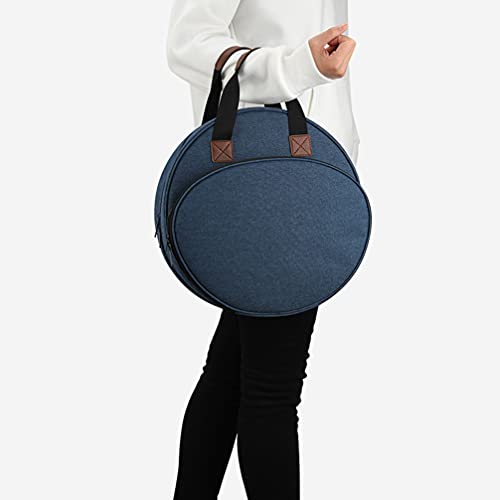 EXCEART Embroidery Project Handbag Embroidery Tool Tote Bag with Large Circular Opening Front Elastic Slots Inner Zipper Pocket 13.77 X 13.77 X 2.36 in for Kits Storage and Travel - color: Blue