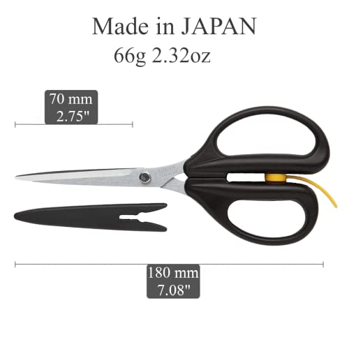 CANARY Spring Loaded Craft Scissors with Cover 7.2" [Long Blade], Made in JAPAN, Razor Sharp Japanese Stainless Steel Blade, Black - size: Spring (Long)