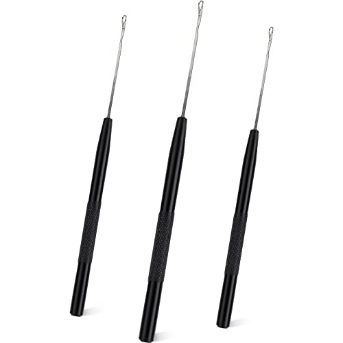 NEWISHTOOL Stainless Steel Hair Extensions Loop Needle Pulling Hook Tool, 3 PCS Micro Needle Threader Wire Pulling Crochet Hook Tools for Silicone MicroLink Beads Rings and Feathers Extensions - color: Black, size: Pulling Hook