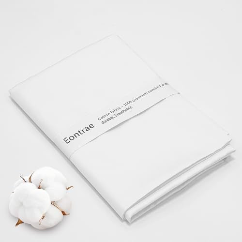 White Cotton Fabric 1 Yard, 100% Natural Cotton Poplin Fabric by The Yard, 59 Inches Wide Lining Fabric for Sewing Apparel Cloth Hard-Wearing & High-Density Embroidery Quilting, Sewing Material - color: White, size: 1Y