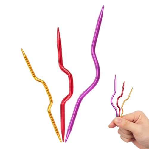 EXCEART Aluminum Bent Cable Needles 3Pcs Set for Knitting Crochet Projects Professional Cable Stitch Holders Yarn Needles Tapestry Tools Smooth Knitting Accessories
