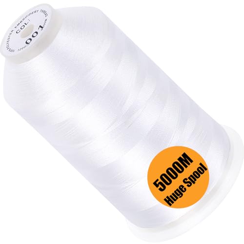 New brothread 5000M Huge Spool Embroidery Machine Thread - White - color: White-001