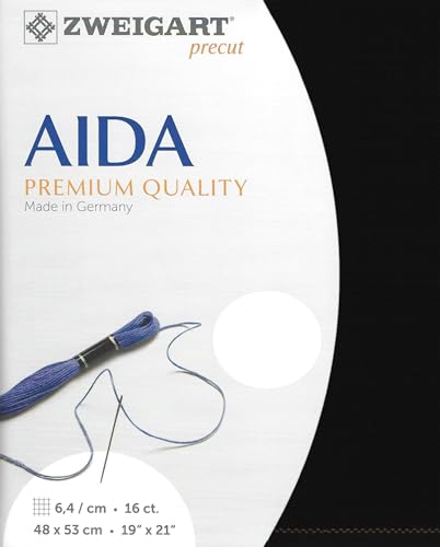 Wizardi Aida 16 Count Black 3251/720. Needlework Canvas, Cross-Stitch Fabric, Embroidery Cloth, Needlepoint Canvas. 100% Cotton. Precut Zweigart - color: Black
