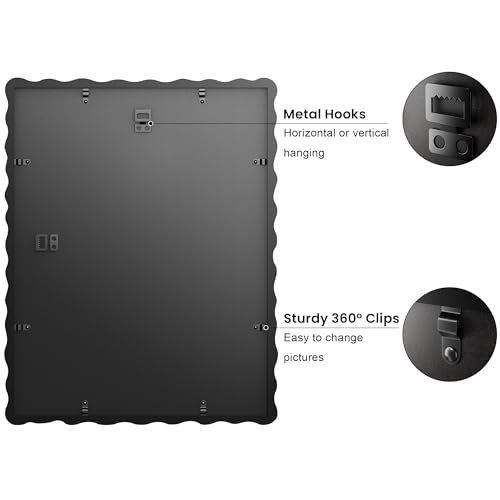 11x14 Picture Frame with Mat for 8x10, Wavy Edge Wooden Real Glass Photo Frame for Wall Hanging, Black, 1 Pack - color: Black, size: 11x14 in