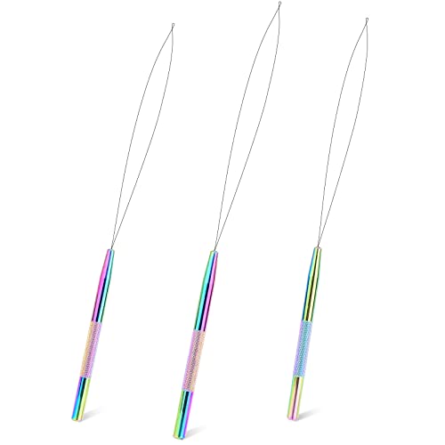 NEWISHTOOL Stainless Steel Hair Extension Loop Needle Threader Wire Pulling Hook Tool and Bead Device Tool, Micro Link Tool Loop Threader for Hair, Silicone Beads, Feather Extensions Supplies, Pack 3 - color: Rainbow, size: Bead Device Tool