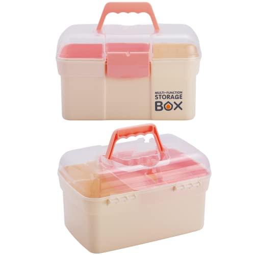Kinsorcai 11'' Plastic Storage Box with Removable Tray, Multipurpose Organizer for Sewing, Art & Craft, Cosmetic (White) - color: white