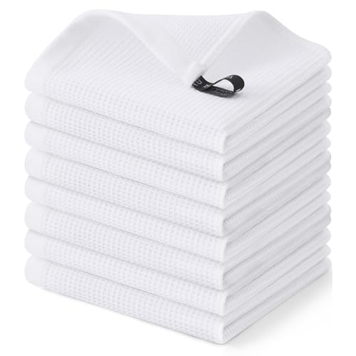Homaxy 100% Cotton Waffle Weave Dish Cloths, 8 Pack, White - color: White, size: 12 x 12 - 8 Pack