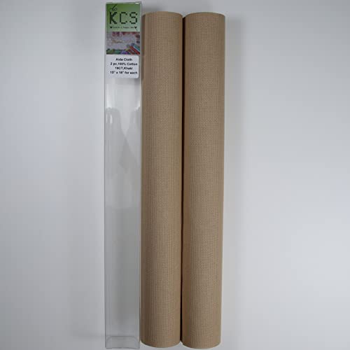 KCS 2 pc of 15" x 18" Counted Cross Stitch Cotton Aida Cloth Needlework Fabric (Khaki, 18CT) - color: Khaki, size: 18CT