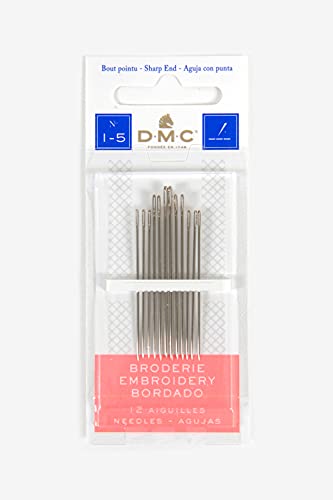 DMC 1765-1/5 Embroidery Hand Needles, 12-Pack, Size 1/5, Silver