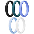 Egnaro Women's Silicone Wedding Ring 2.5mm Wide 1.8mm Thick Rubber Band Set - color: 5-White, Emerald Green, light purple-blue, sky blue, Black