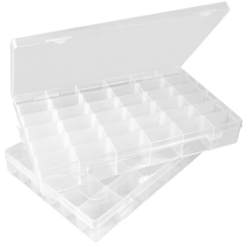 2 Pack 36-Grid Adjustable Organizer Box, Clear Storage for Beads & Jewelry - size: 2 Pack