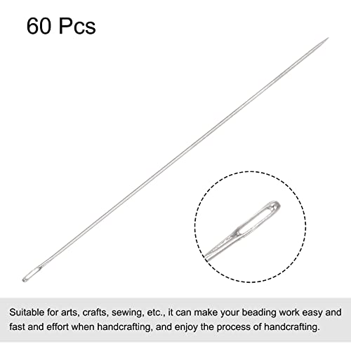 uxcell 60Pcs Beading Needles Fine Thin Long Straight Sewing Embroidery Threads Stainless Steel 2.6 Inch - size: 2.6 inch