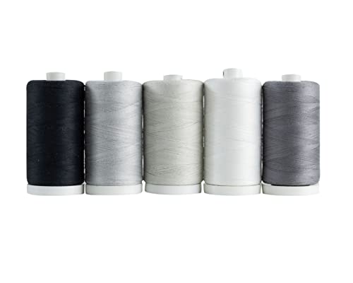 Connecting Threads 100% Cotton Thread Sets - 1200 Yard Spools (Set of 5 - Salt & Pepper) - color: Salt & Pepper