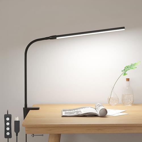 Lepro Clip on Desk Lamp, LED Reading Light with Clamp, 460LM 5W, Black - color: Black