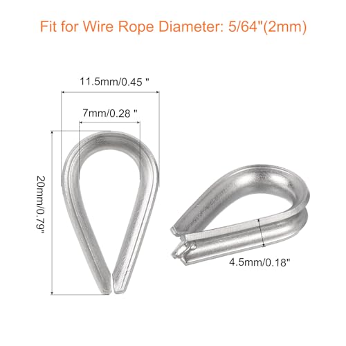 uxcell 50Pcs M2 Stainless Steel Thimble for 5/64" Dia Wire Rope, Wire Rope Cable Thimbles Rigging for Marine, Sunshade Sail, Fence - size: M2