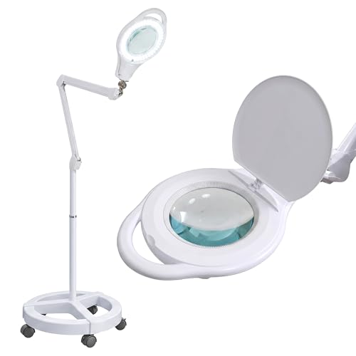 Neatfi Magnifying Floor Lamp | 2.25× (5D) Magnification | 1,000 Lumens LED | Adjustable 3000K–6500K Color Temperature | 5-Wheel Rolling Base | Reading, Crafts & Precision Work (White-2, 5 Inches) - color: White-2, size: 5 Inches