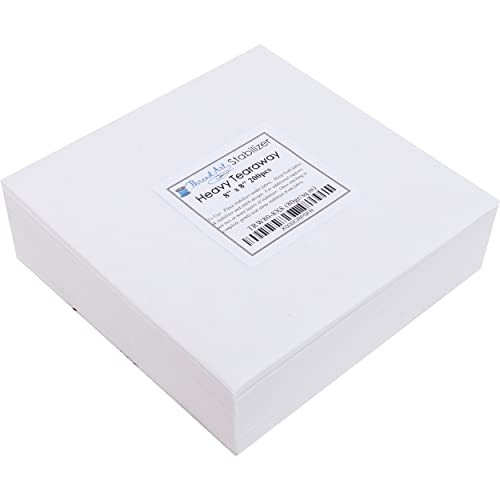 Threadart Tearaway Embroidery Stabilizer | Heavy Weight 8" x 8" 200 Precut Sheets - size: HEAVY TEAR-AWAY 8"X8" SHEETS - 200