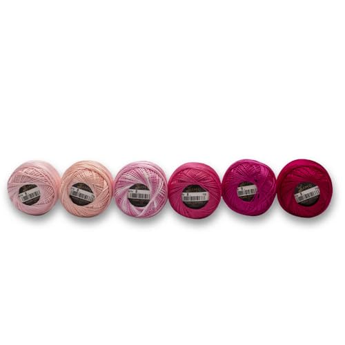 6 Balls Premium Pearl Cotton Embroidery Thread Size 8 | 100% Egyptian Cotton Crochet Yarn | Cross Stitch Embroidery Yarn | Oeko TEX Certified | 10 Grams per Ball (Pink Tones) - color: Pink Tones