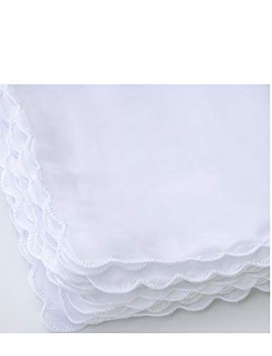 La closure Plain White 100% Cotton Handkerchiefs with Scalloped Edge Hankies - size: 18 PCS