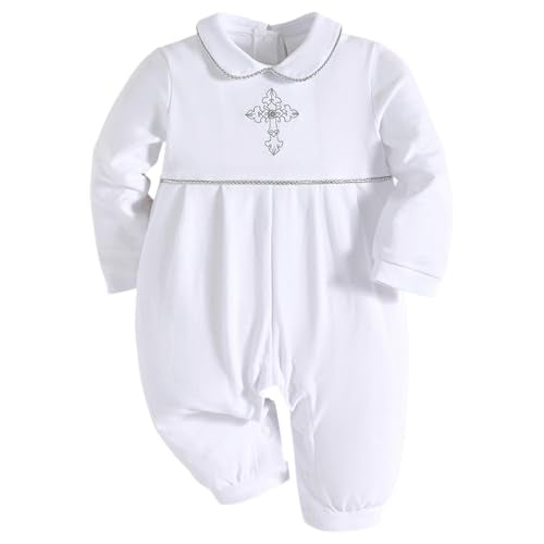Booulfi Boy Baptism Outfits White Romper Fall Clothes Christening Gifts - color: White-5157, size: 12-18 Months