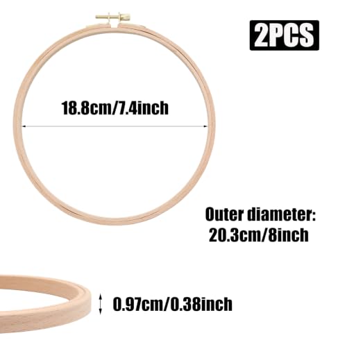 Mormchlots 2Pcs 8 Inch Wood Embroidery Hoops - size: 8 inch