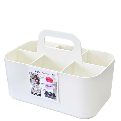 3 Pack Small 6 Compartment Multiuse Caddy Organizer with Handle Art Craft Supplies, Office, Desk, Stationery Pen Holder Stackable- Made In USA (Ivory) - color: Ivory