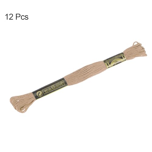 HARFINGTON 12 Skeins Embroidery Floss 8m Each Egyptian Long Fiber Cotton Cross Stitch Thread 26S/2x6 for Embroidery Projects Bracelet, Light Khaki - color: Light Khaki