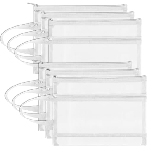 6 Pack Mesh Zipper Pouch Bags, Double Layer Nylon Pouch with Handle for Office Travel Organization (White, A4) - color: White, size: A4