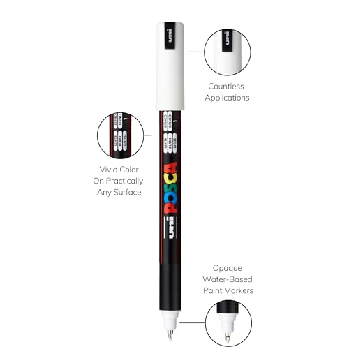 posca PC-1MR Water-Based Paint Markers, Extra Fine Tip (0.7mm), White, 3 Count - color: WHITE