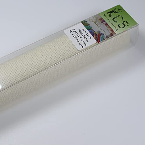 KCS 2 pc of 15" x 18" Counted Cross Stitch Cotton Aida Cloth Needlework Fabric (Cream, 14CT) - color: Cream, size: 14CT