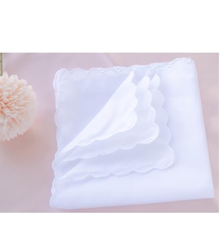 La closure Plain White 100% Cotton Handkerchiefs with Scalloped Edge Hankies - size: 9pcs