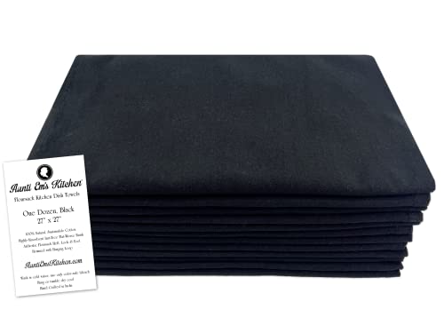 Aunti Em's Kitchen Flour Sack Dish Towels - Natural Cotton for Embroidery and Drying Glass, Hand, Dinnerware - Plain, Thick, Zero-Lint, Highly Absorbent - Set of 12, 27 x 27 Inch, Tuxedo Black - color: Tuxedo Black