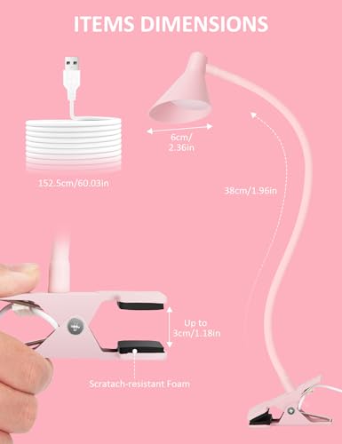 LiFMIRA Pink Small Desk Lamp Clip on LED Reading Light for Bed - color: Pink