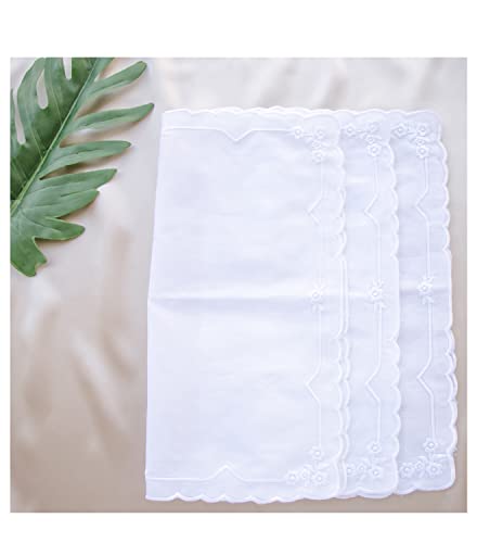 MileyMarla Ladies Embroidery Cotton White Handkerchiefs Lace Wedding Hankies - color: Zw-12pcs