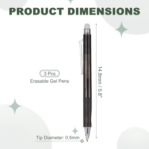PATIKIL 3pcs Erasable Gel Pens 0.5mm Fine Point Retractable Heat Pen Black - color: Black
