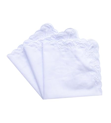 MileyMarla Ladies Embroidery Cotton White Handkerchiefs Lace Wedding Hankies - color: F03-6pcs