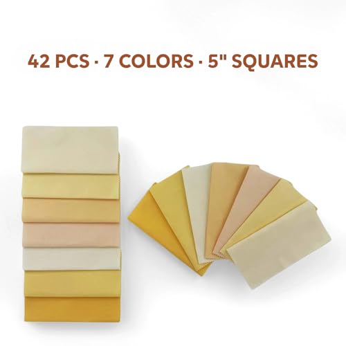 Cream Beige Solid Cotton Quilting Fabric Charm Pack 5" Precut Quilt Squares, 42 PCS 7 Shades (6 Each), Neutral Tone Medium Weight Fabric for Quilting Sewing - color: Iceam, size: 5 inch x 5 inch