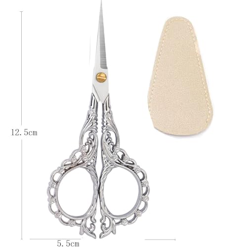 Jasni Pretty Embroidery Scissors 5 Inch Small Sewing Crafting Stainless Steel Vintage peach blossom handle for DIY tools Craft Tailor Threading Shears 2 Packs with cover(Gold and Silver) - color: Gold and Silver
