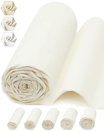 FIVEIZERO 100% Cotton Muslin Fabric by The Yard,59in x 3yd Cream Bleached Cotton Muslin Cloths–Medium Weight Beige Calico Fabric for Sewing,Quilting,Embroidery,Crafts & Apparel Projects - color: Cream, size: 3 yards pre cut