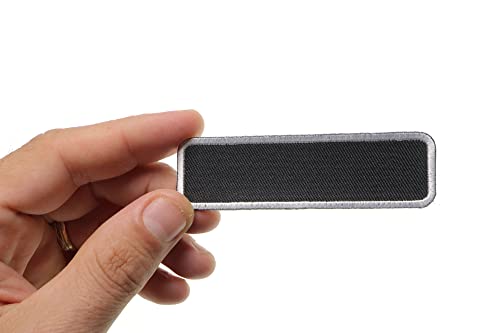 Blank Name Tag Patch White Border - by Ivamis Trading - 3.5x1 inch - Twill Fabric - Paper Backing - Embroidered and Laser Cut Borders (P4835) - color: Black,White, size: Small 3.5x1 inch