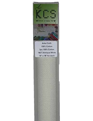 KCS 3 pc of 15" x 18" Counted Cross Stitch Cotton Aida Cloth Needlework Rolled Fabric Box,18CT,Antique White - color: Antique White, size: 18CT