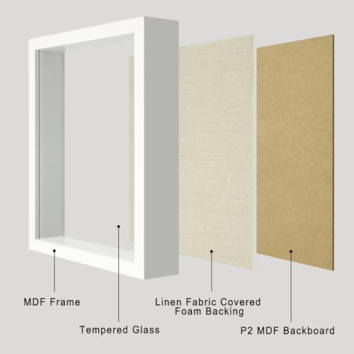 8x10 Shadow Box Frame with Tempered Glass,White Wooden Memory Shadow Box Display Case with Soft Linen Back for Wall or Tabletop Display - color: White, size: 8x10